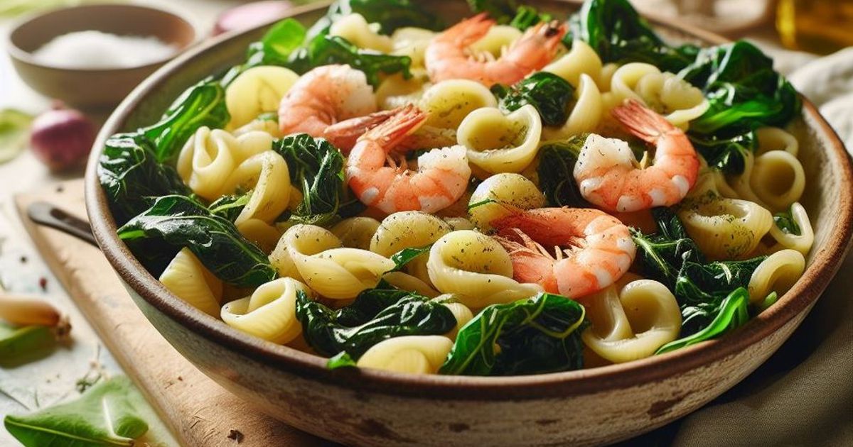 Orecchiette con cime di rapa e gamberi